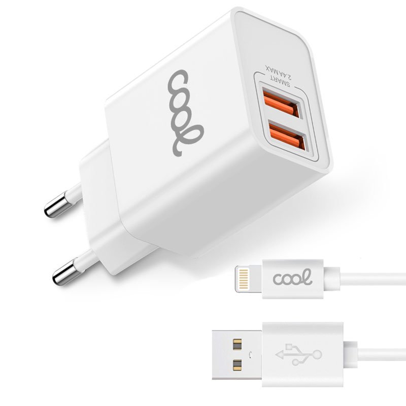 Carregador para iPhone COOL 2 x USB + Cabo Lightning 1,2m (2,4 Amp)