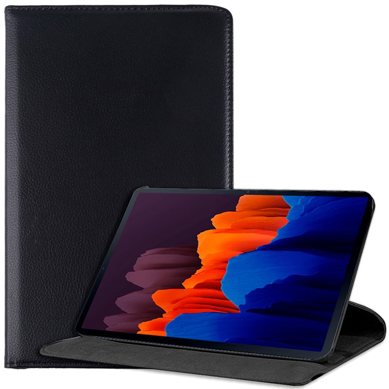 Capa Samsung Galaxy Tab S7 Plus T970 em couro preto liso de 12,4 polegadas