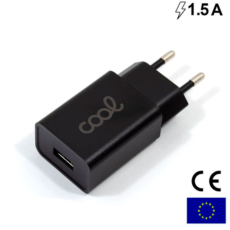 Carregador de rede universal 1 x entrada USB COOL 1,5 ampères preto